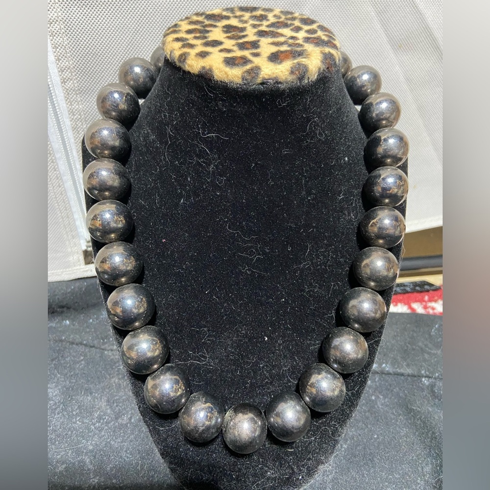 Chunky Shiny Black Bubble Bead Necklace